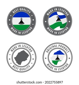 Made in Lesotho - set of labels, stamps, badges, with the Lesotho map and flag. Best quality. Original product. Vector illustration