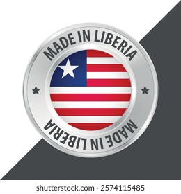 Made in Liberia badge logo flag sticker 3d vector illustration isolated on white