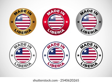 Made in Liberia label icon with flag. Icon set for business, badge, seal, sticker, logo, and symbol