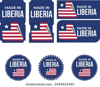 Made in Liberia, vector logos with Liberia flag painted circles and stripe