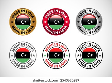 Made in Libya label icon with flag. Icon set for business, badge, seal, sticker, logo, and symbol