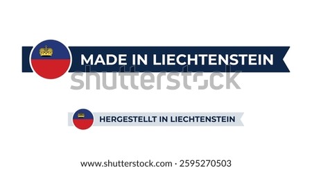 Made in Liechtenstein label with Liechtenstein flag colors. High-quality certification badge for Liechtenstein products, branding, and manufacturing authenticity