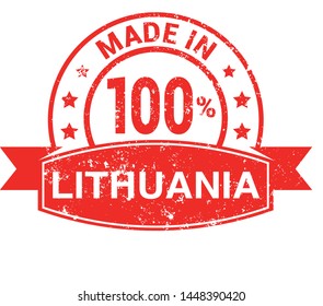 Made in Lithuania collection of ribbon, label, stickers, badge, icon and page curl with Lithuania flag symbol. Vector illustration isolated on white background.  Stamp with Made in Lithuania text.