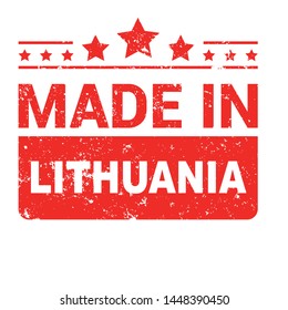 Made in Lithuania collection of ribbon, label, stickers, badge, icon and page curl with Lithuania flag symbol. Vector illustration isolated on white background.  Stamp with Made in Lithuania text.