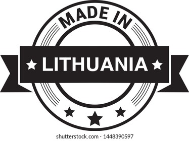 Made in Lithuania collection of ribbon, label, stickers, badge, icon and page curl with Lithuania flag symbol. Vector illustration isolated on white background.  Stamp with Made in Lithuania text.