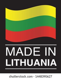 Made in Lithuania collection of ribbon, label, stickers, badge, icon and page curl with Lithuania flag symbol. Vector illustration isolated on white background.  Stamp with Made in Lithuania text.
