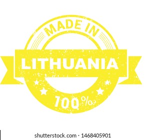 Made in Lithuania collection of ribbon, label, stickers, badge, icon and page curl with Lithuania flag symbol. Vector illustration isolated on white background.  Stamp with Made in Lithuania text.