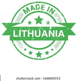 Made in Lithuania collection of ribbon, label, stickers, badge, icon and page curl with Lithuania flag symbol. Vector illustration isolated on white background.  Stamp with Made in Lithuania text.