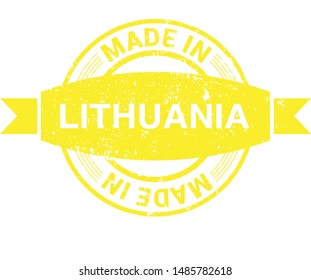 Made in Lithuania collection of ribbon, label, stickers, badge, icon and page curl with Lithuania flag symbol. Vector illustration isolated on white background.  Stamp with Made in Lithuania text.
