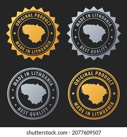 Hecho en Lituania - conjunto de sellos de oro y plata. La mejor calidad. Producto original. Ilustración del vector