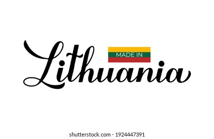 Made in Lithuania handwritten label. Quality mark vector icon. Calligraphy hand lettering. Perfect for logo design, tags, badges, stickers, emblem, product package, etc.