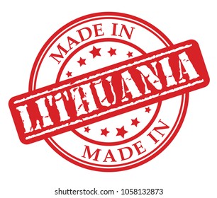 Made in Lithuania red rubber stamp illustration vector on white background