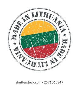 Made in Lithuania stamp scratched flag badge logo vector illustration