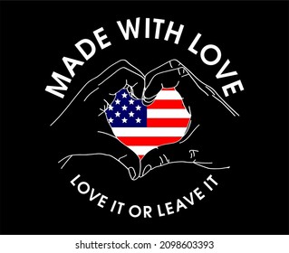 made with love american flag t shirt design graphic vector 