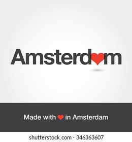 Made with love in Amsterdam. City of Netherlands. Editable logo vector design. 