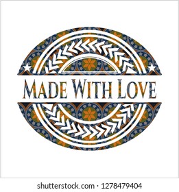 Made With Love arabic badge background. Arabesque decoration.