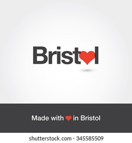 Made with love in Bristol. City of United States of England. Editable logo vector design. 