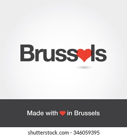 Made with love in Brussels. City of Belgium. Editable logo vector design. 