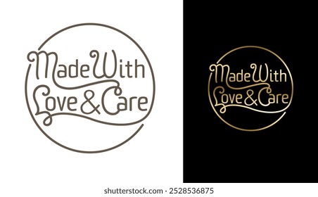 Made With Love and Care - label for handcrafted products. Calligraphic style. great for embossing and stamping