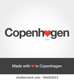 Made with love in Copenhagen. City of Denmark. Editable logo vector design. 