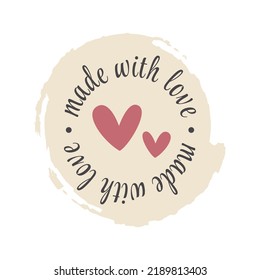 Made with love cup stain label. Vector hand made badge with heart.