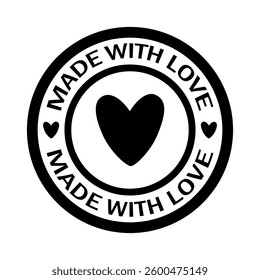 Made with love emblem, sign or stamp. Sign for hand made goods. Isolated vector illustration