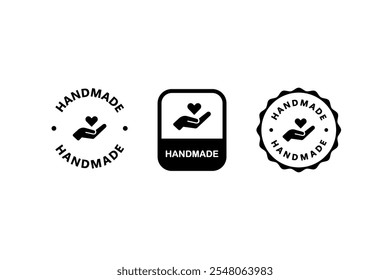 Made with Love Emblems. Handcrafted Icon signs. Handmade label badges vector design.