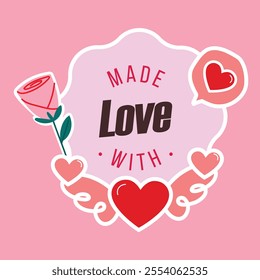 Made with love flat sticker design.