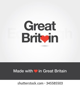 Made with love in Great Britain. Editable logo vector design. 