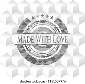 Made With Love grey emblem. Retro with geometric cube white background