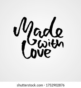 Hecho con amor. Grabación de cepillos secos a mano. Logo moderno para su producto y tienda. Ilustración vectorial.