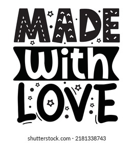 Made with love hand drawn line calligraphy. Hand Made lettering with swooshes for labels or tags of handcrafted good.