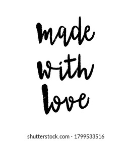 Made with love hand lettering on white background.
