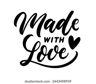 Made with love, hand lettering. Vector handwritten calligraphy text design isolated on white background.