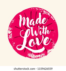 Made with Love handwritten inscription. Hand drawn lettering quote. Made with Love calligraphy. Made with Love card. Vector illustration.