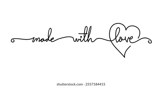 made with love handwritten inscription. One line drawing of phrase vector illustration for t-shirt, slogan design print graphics style