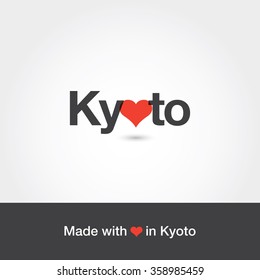 Made with love in Kyoto. City of Japan. Editable logo vector design. 