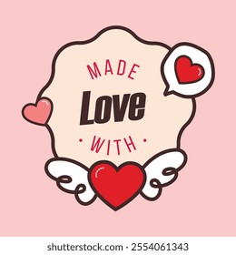 Made with love label simple flat design.