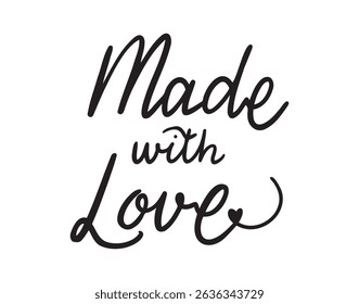  Made with Love lettering doodle hand drawn text. Made with Love emblem. Vector illustration