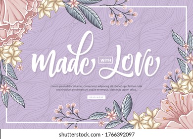 made with love lettering with floral background