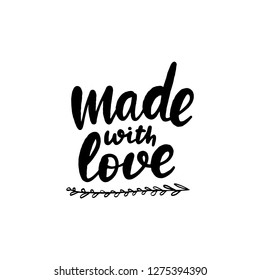 Made with love lettering greeting card. Typographic design isolated on white background. Vector illustration.