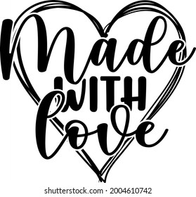 Made with love lettering. Heart illustration vector