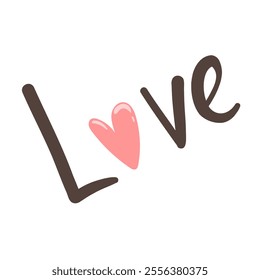 Made with love lettering with heart symbol. Hand drawn love lettering with heart. Vector love lettering isolated on white background.