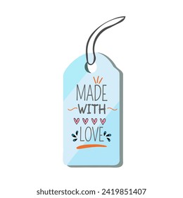 MADE WITH LOVE lettering on a tag, vector illustration.