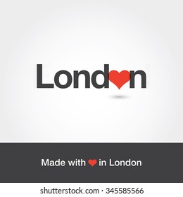 Made with love in London. City of United States of England. Editable logo vector design. 