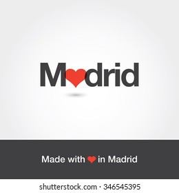 Made with love in Madrid. City of Spain. Editable logo vector design. 