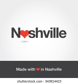 Made with love in Nashville. City of United States of America. Editable logo vector design. 