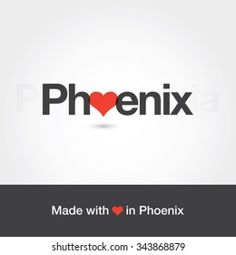 Made with love in Phoenix. City of United States of America. Editable logo vector design. 