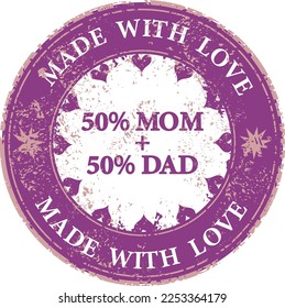 Made with love positive slogan inscription stamp postcard, banner heart love. Kids illustration for prints on t-shirts and bags, posters, cards. Motivational phrase. Vector quotes.