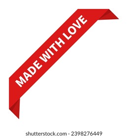 Made With Love In Red Rectangle Ribbon Shape For Label Product Information Business Promotion Marketing Social Media
